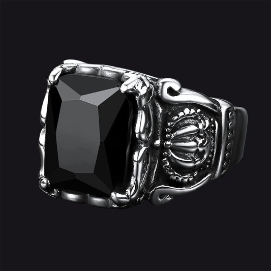 Crystal Crown Black Onyx Ring for
