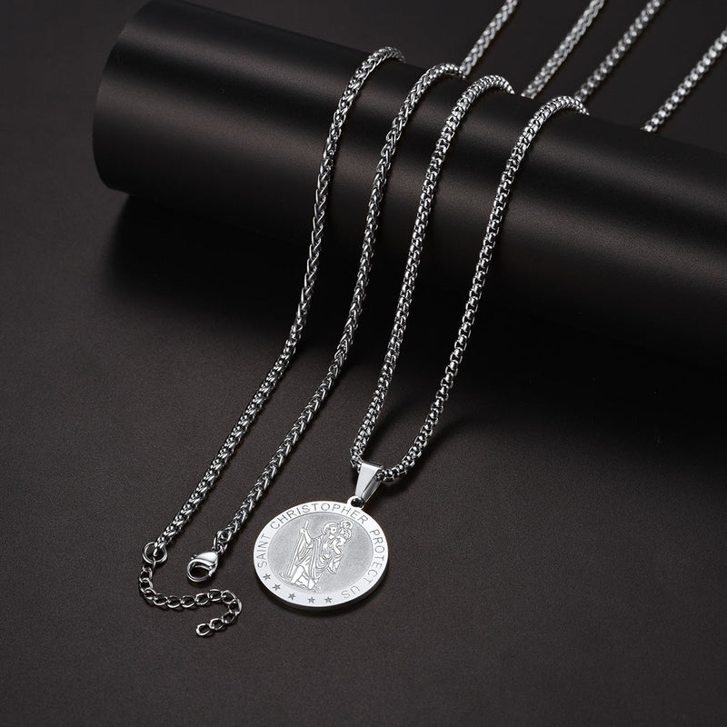 Round St. Christopher Medallion Necklace for