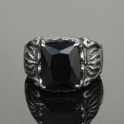 Crystal Crown Black Onyx Ring for
