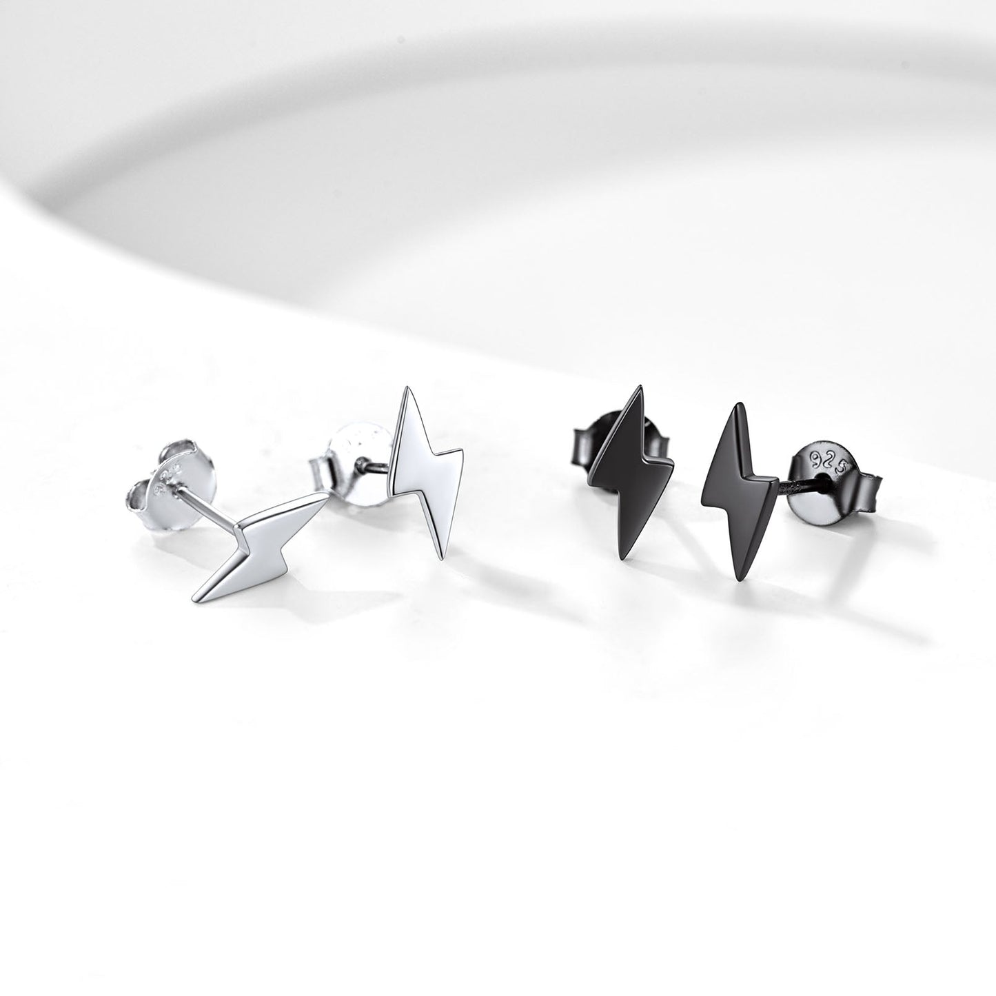 Sterling Silver Lightning Bolt Stud Earrings for