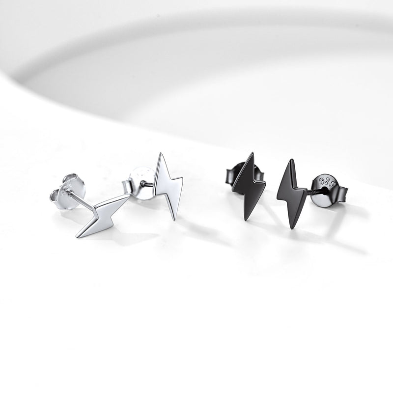 Sterling Silver Lightning Bolt Stud Earrings for