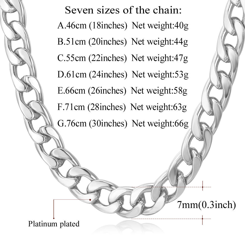 7mm Curb Cuban Chain Link Necklace for