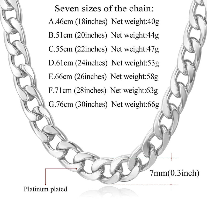 7mm Curb Cuban Chain Link Necklace for