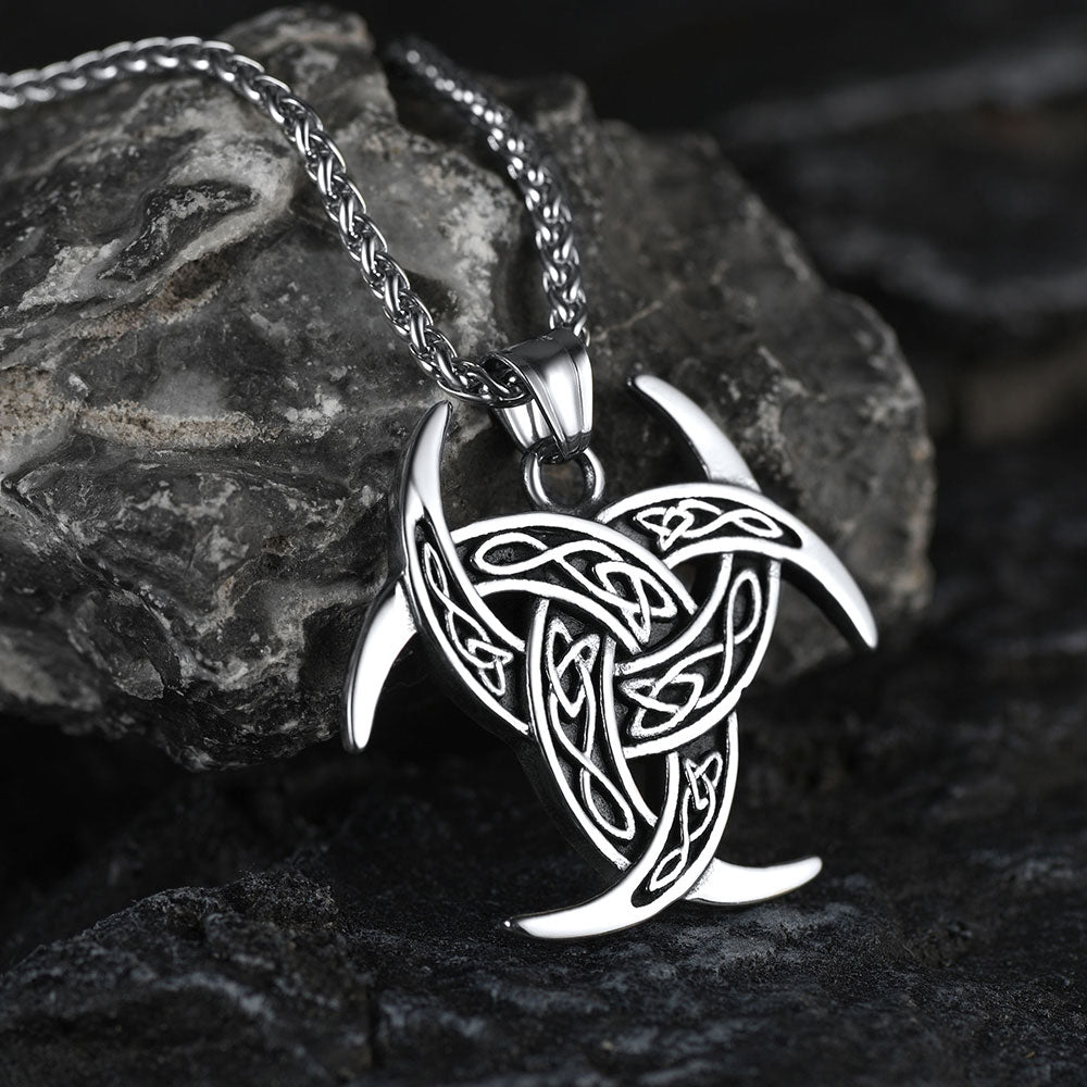 Viking Triple Horn of Odin Necklace Crescent Triquetra Charm Amuelt for