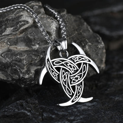 Viking Triple Horn of Odin Necklace Crescent Triquetra Charm Amuelt for