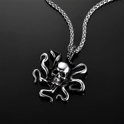 Gothic Octopus Skull Necklace for