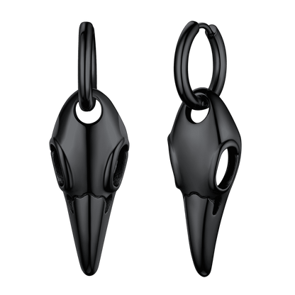 Gothic Raven Skull Dangle Hoop Earrings for