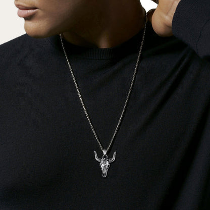 Flash Satanic Bull Cow Skull Necklace With Invert Pentagram for