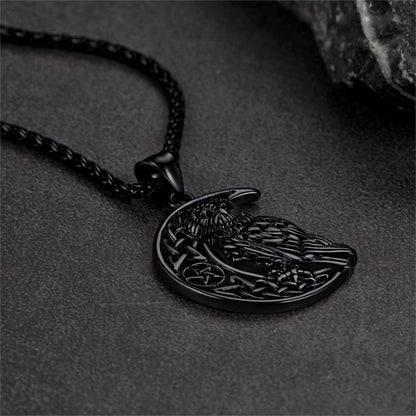 Viking Celtic Crescent Moon Owl Necklace for