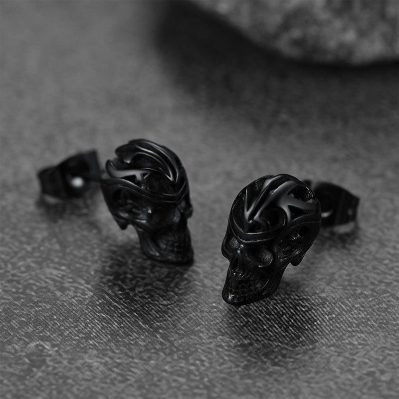 Gothic Celtic Knot Skull Stud Earrings for