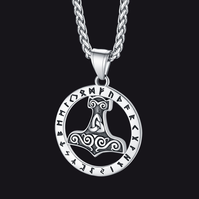 Viking Thor's Hammer Rune Pendant Necklace for