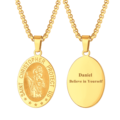 Oval Christian Saint Christopher Protection Medal Necklace for