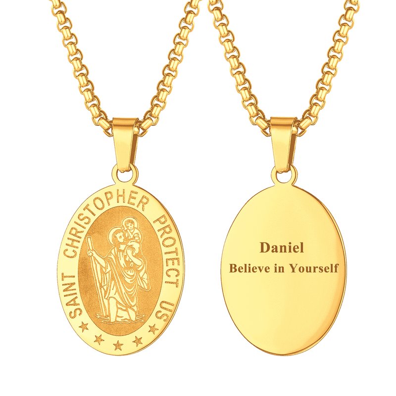 Oval Christian Saint Christopher Protection Medal Necklace for