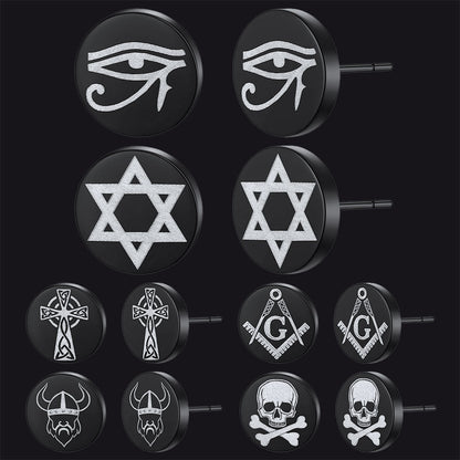 Religious Black Stud Earrings Set for 6 Pairs