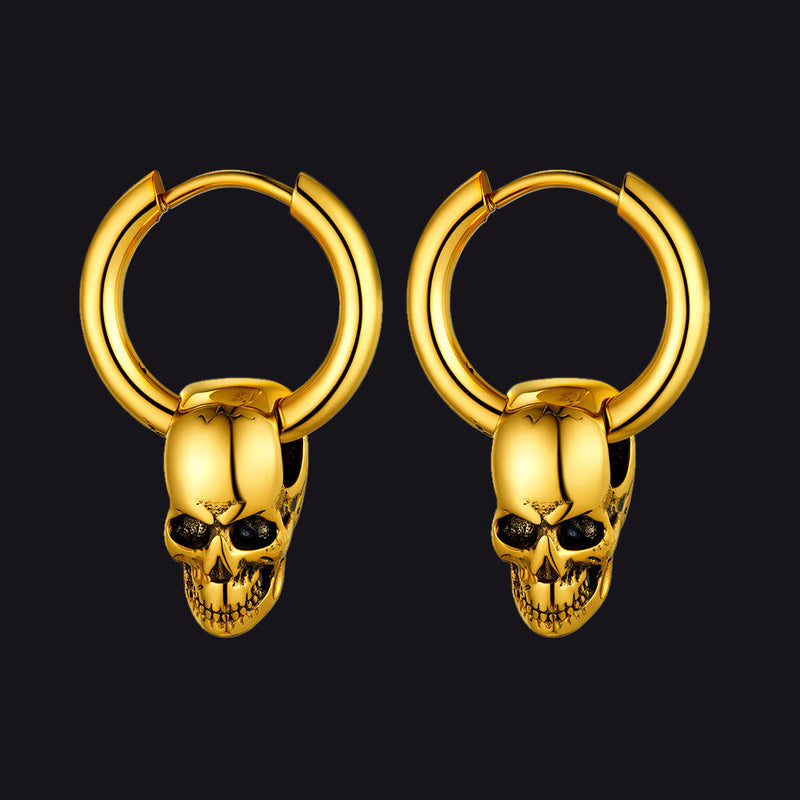 Cool Skull Hoop Dangle Earrings for