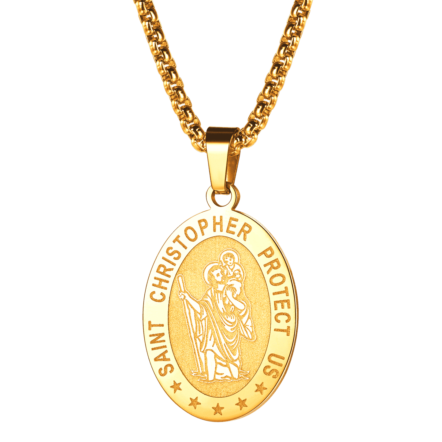 Oval Christian Saint Christopher Protection Medal Necklace for