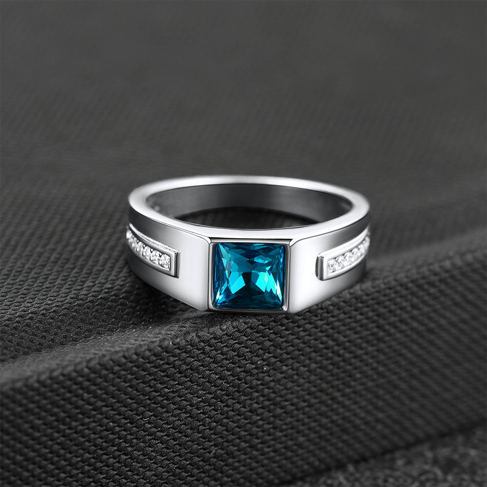Sterling Silver Birthstone Wedding Band Ring for