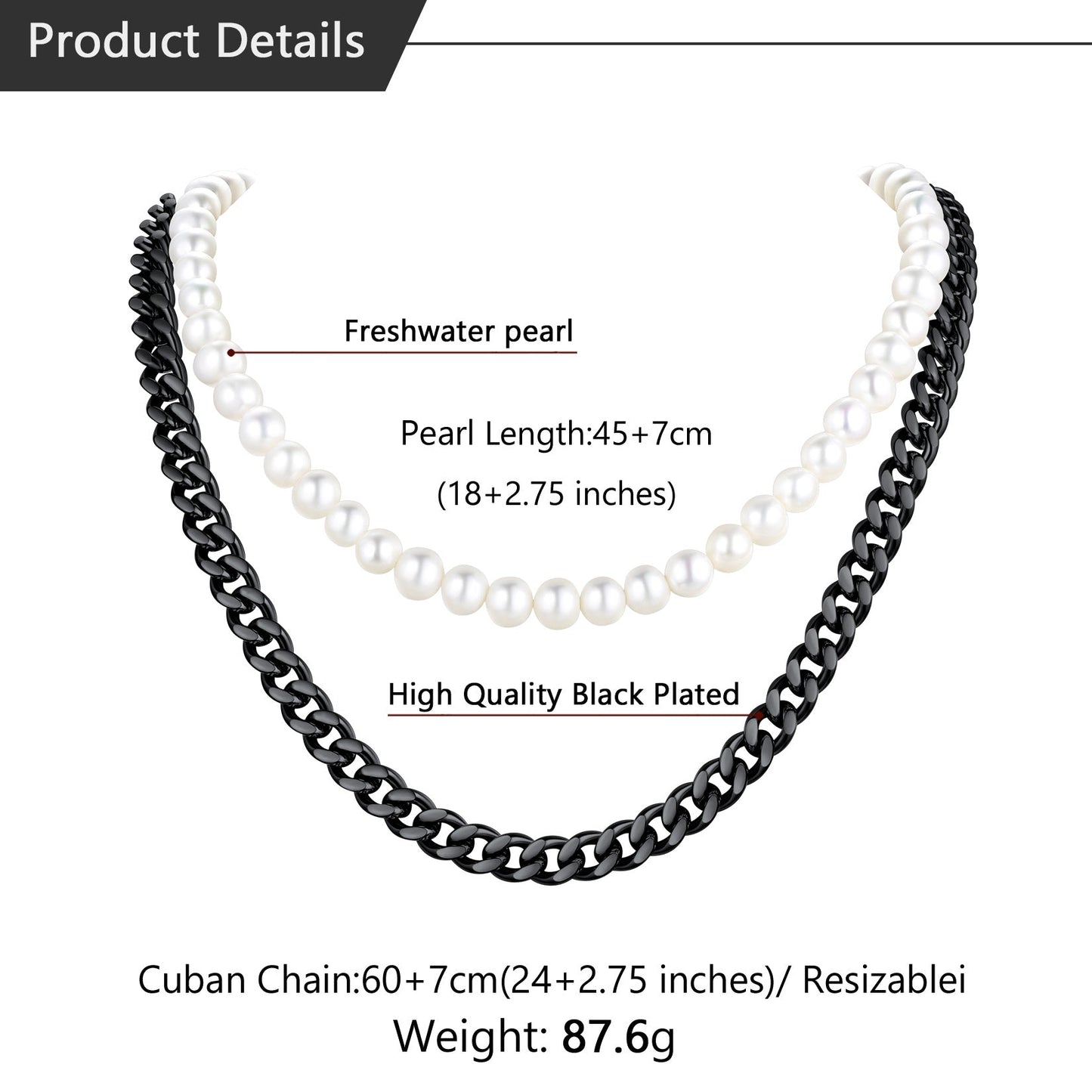 Freshwater Pearl & Cuban Link Chain Necklace for