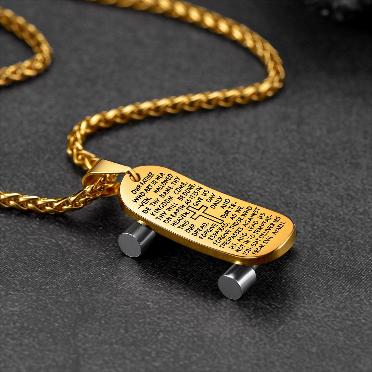 Christian Lord's Prayer Skateboard Necklace Pendant for