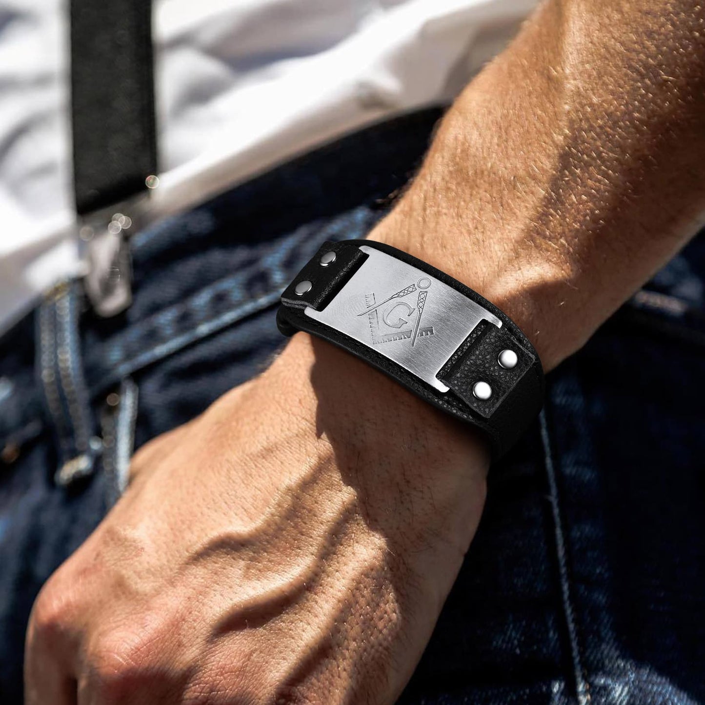 Flash Masonic Cuff Bracelet Leather Wristband for