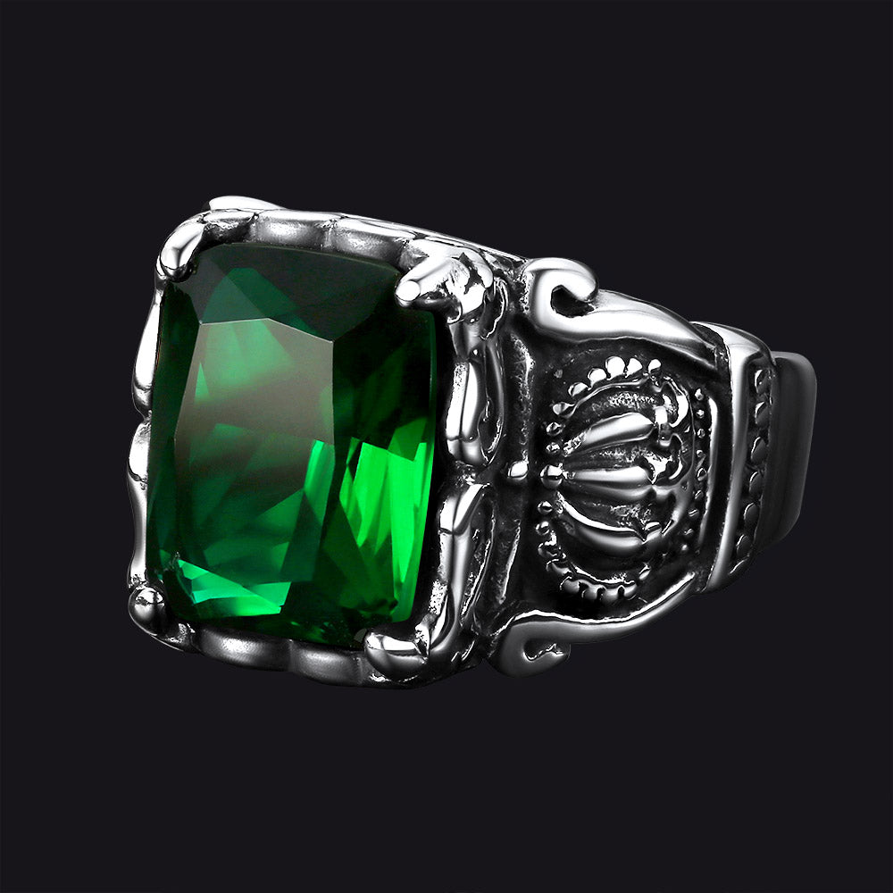 Flash Crystal Crown Green Emerald Ring for