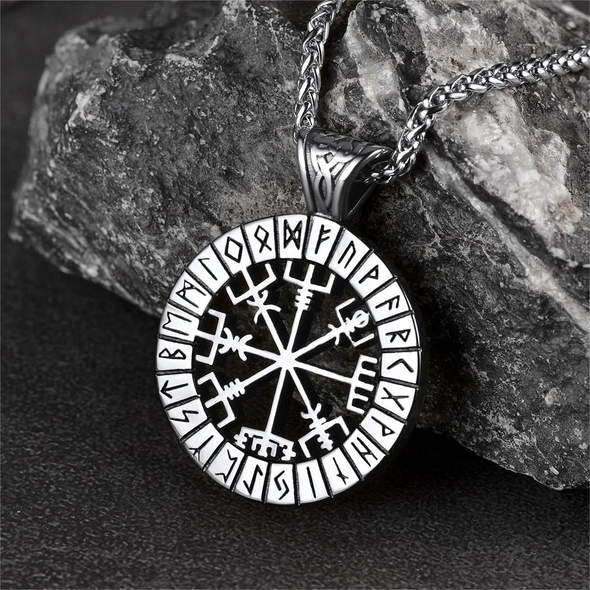 Viking Runes Vegvisir Compass Necklace Pendant for