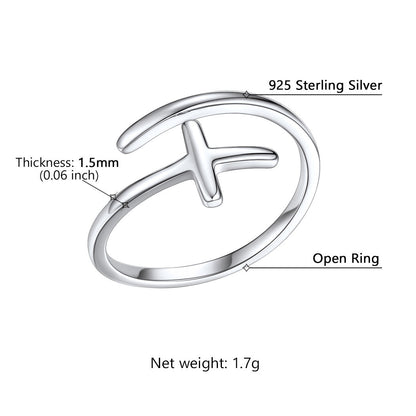 Sterling Silver Sideways Cross Ring Adjustable Open Ring for