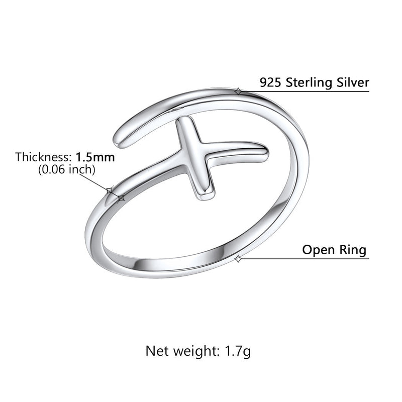 Sterling Silver Sideways Cross Ring Adjustable Open Ring for