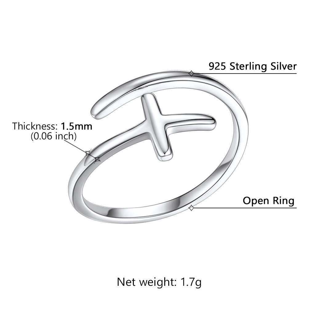 Sterling Silver Sideways Cross Ring Adjustable Open Ring for