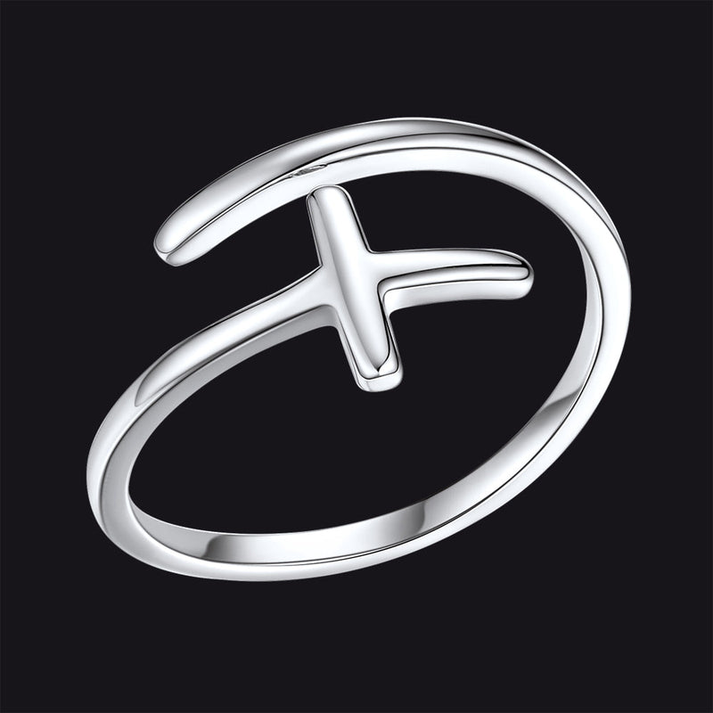 Sterling Silver Sideways Cross Ring Adjustable Open Ring for