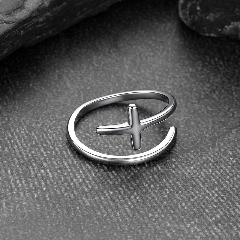 Sterling Silver Sideways Cross Ring Adjustable Open Ring for