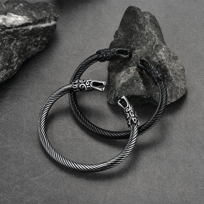 Viking Bracelet Norse Wolf Heads Cuff Bangle for