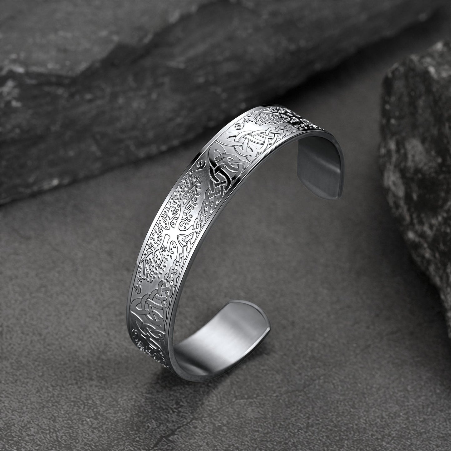 Engraved Viking Jewelry Bangle Bracelet With Celtic Tree of Life