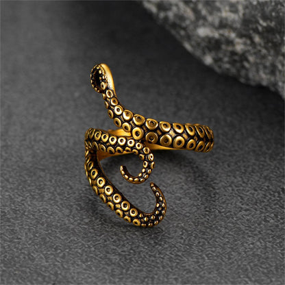 Biker Punk Three Octopus Tentacle Ring for