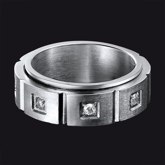 Flash Zircon Rotatable Fidget Ring for Anxiety Stainless Steel