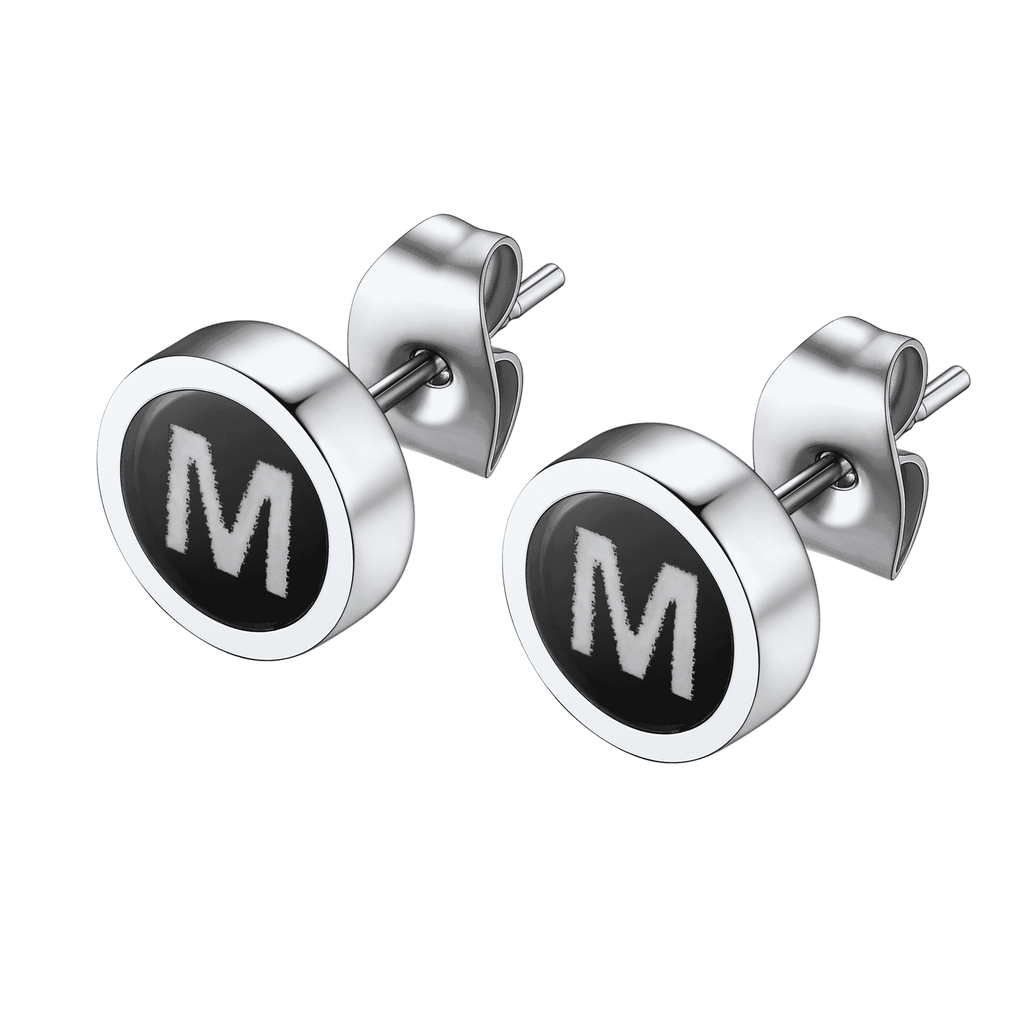 Personalized Black Enamel Initial Letter Stud Earrings for