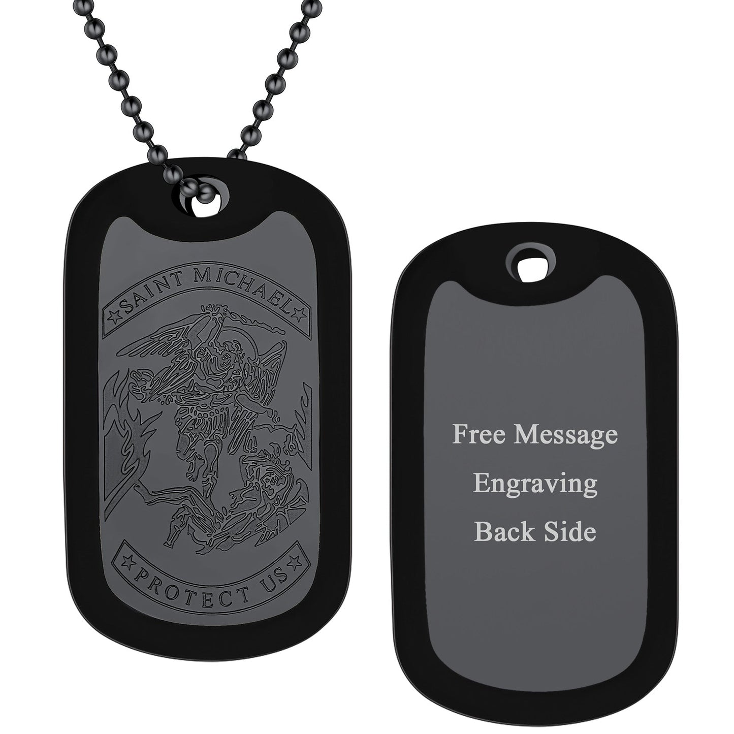 Engraved Military Saint Michael Necklace Dog Tag for