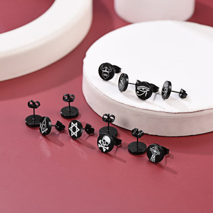 Religious Black Stud Earrings Set for 6 Pairs