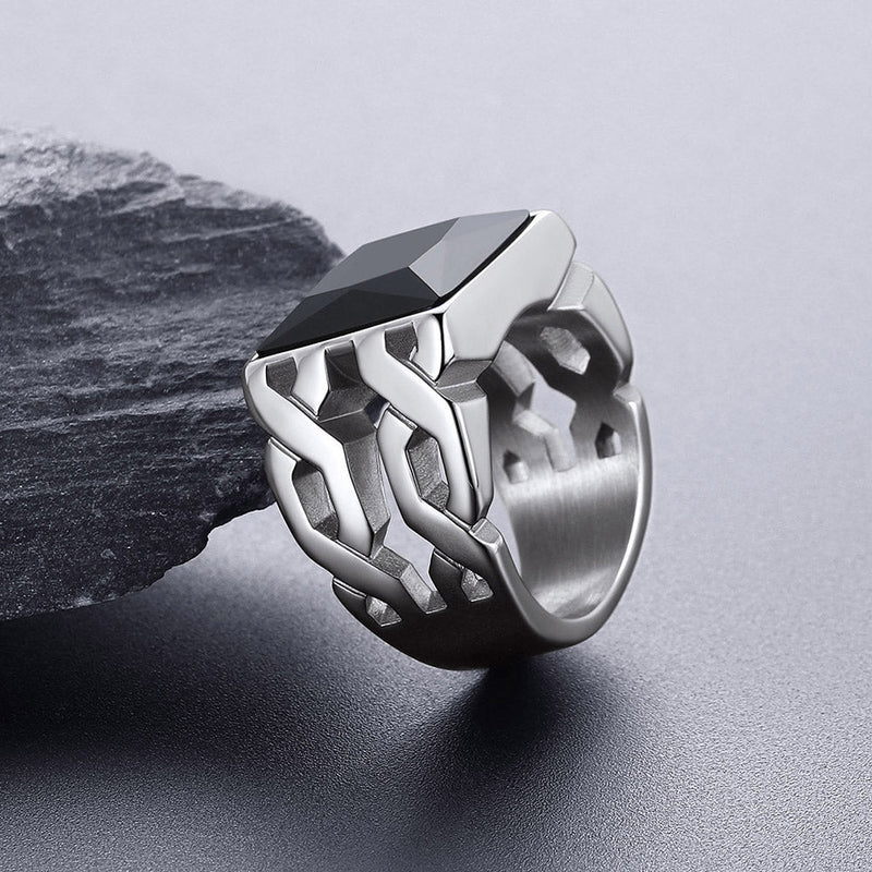 Celtic Black Onyx Signet Ring in Stainless Steel for