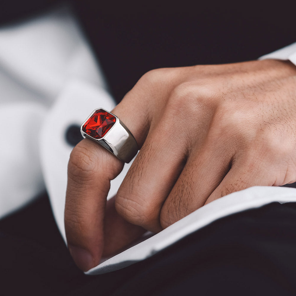 Modern Cz Gemstone Engraved Name Band Ring for Father