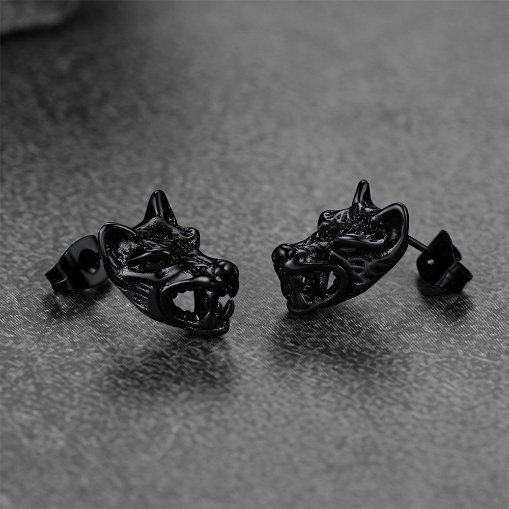 Viking Wolf Stud Earrings for