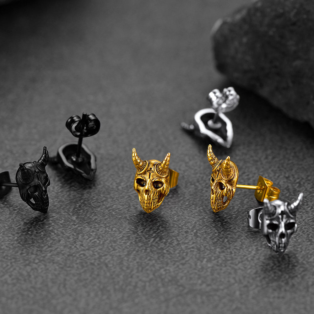 Satanic Goat Skull Stud Earrings for