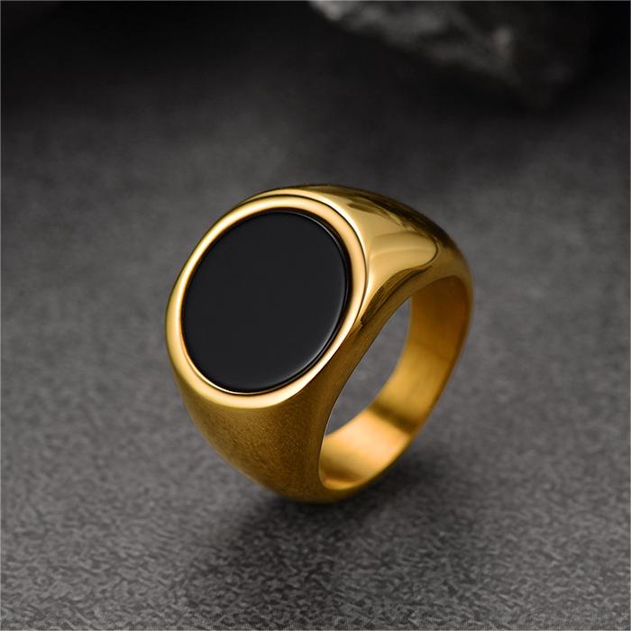 Round Black Onyx Signet Ring for Stainless Steel