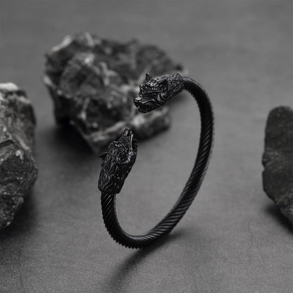 Viking Wolf Head Arm Ring Cuff Bracelet for