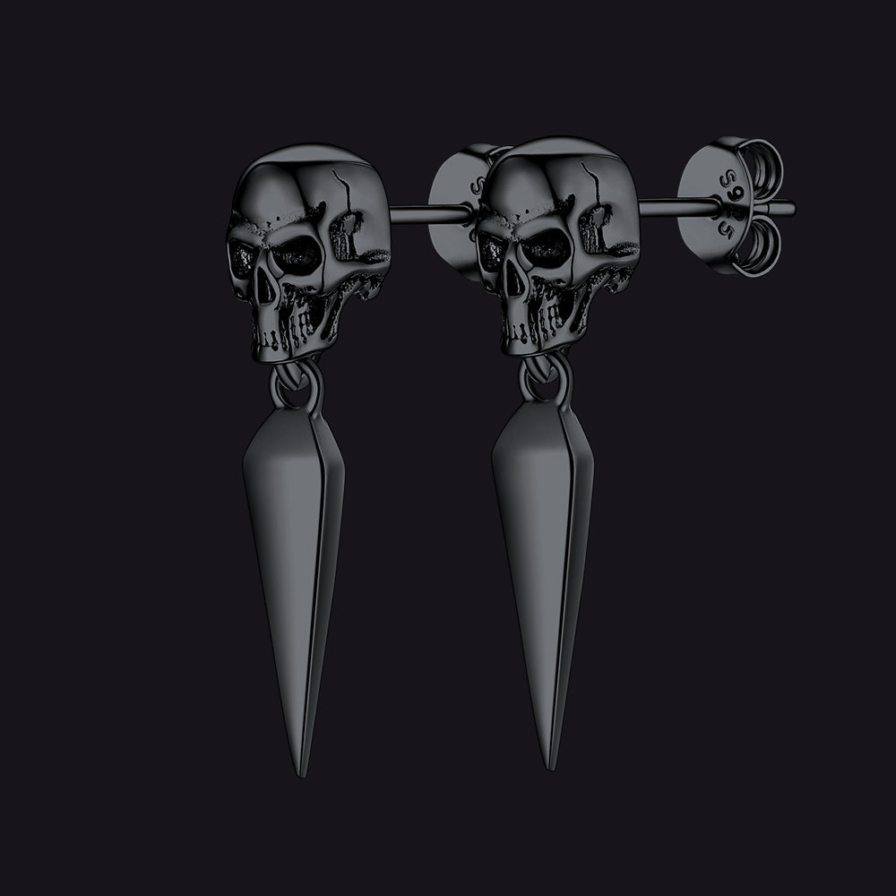 Sterling Silver Gothic Skull Dangle Stud Earrings for