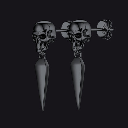Sterling Silver Gothic Skull Dangle Stud Earrings for