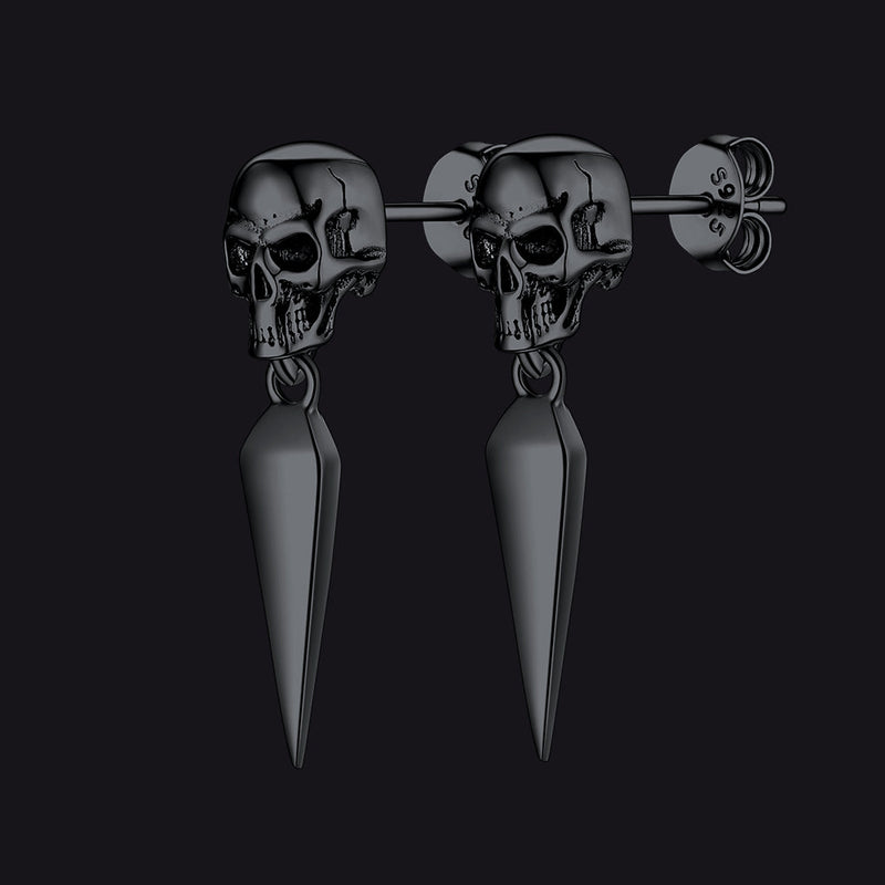 Sterling Silver Gothic Skull Dangle Stud Earrings for