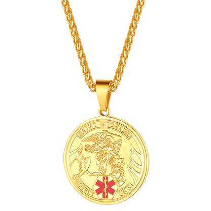 Engraved Saint Michael Medical Alert Id Pendant Necklace