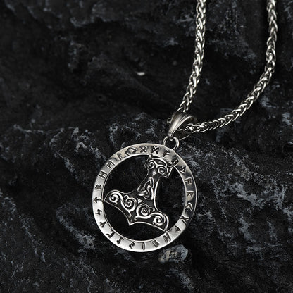 Viking Thor's Hammer Rune Pendant Necklace for