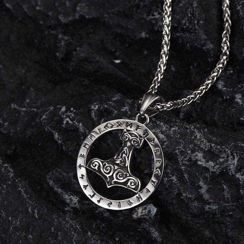 Viking Thor's Hammer Rune Pendant Necklace for